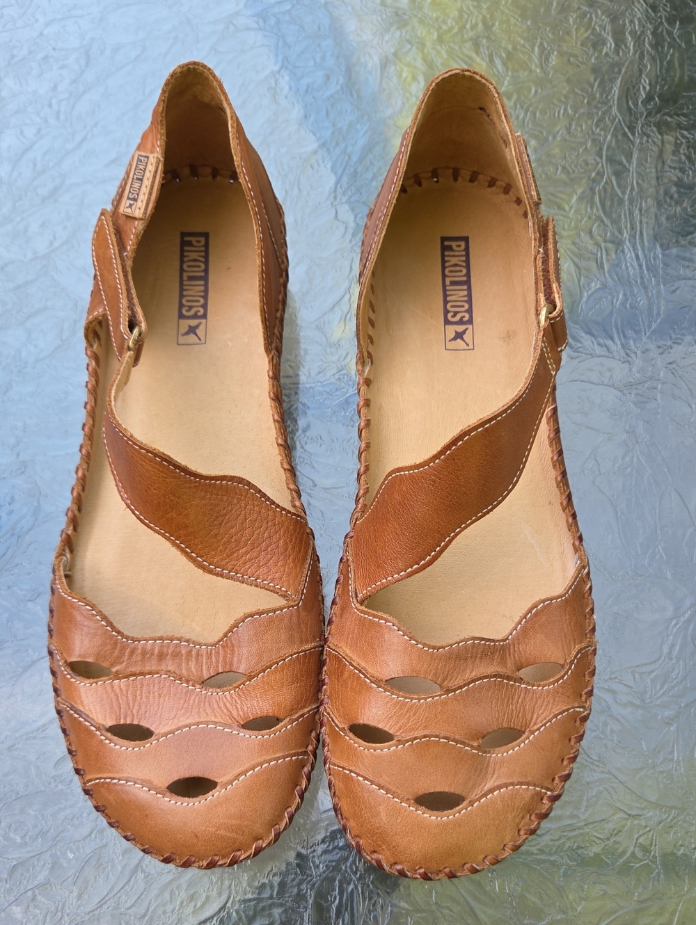Pikolinos Brown Leather Cutout Mary Jane Comfort Flats | Handmade In Spain Sz.40